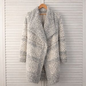 BB Dakota Fuzzy Open Front Cardigan Sweater Gray White Cozy Boho Medium